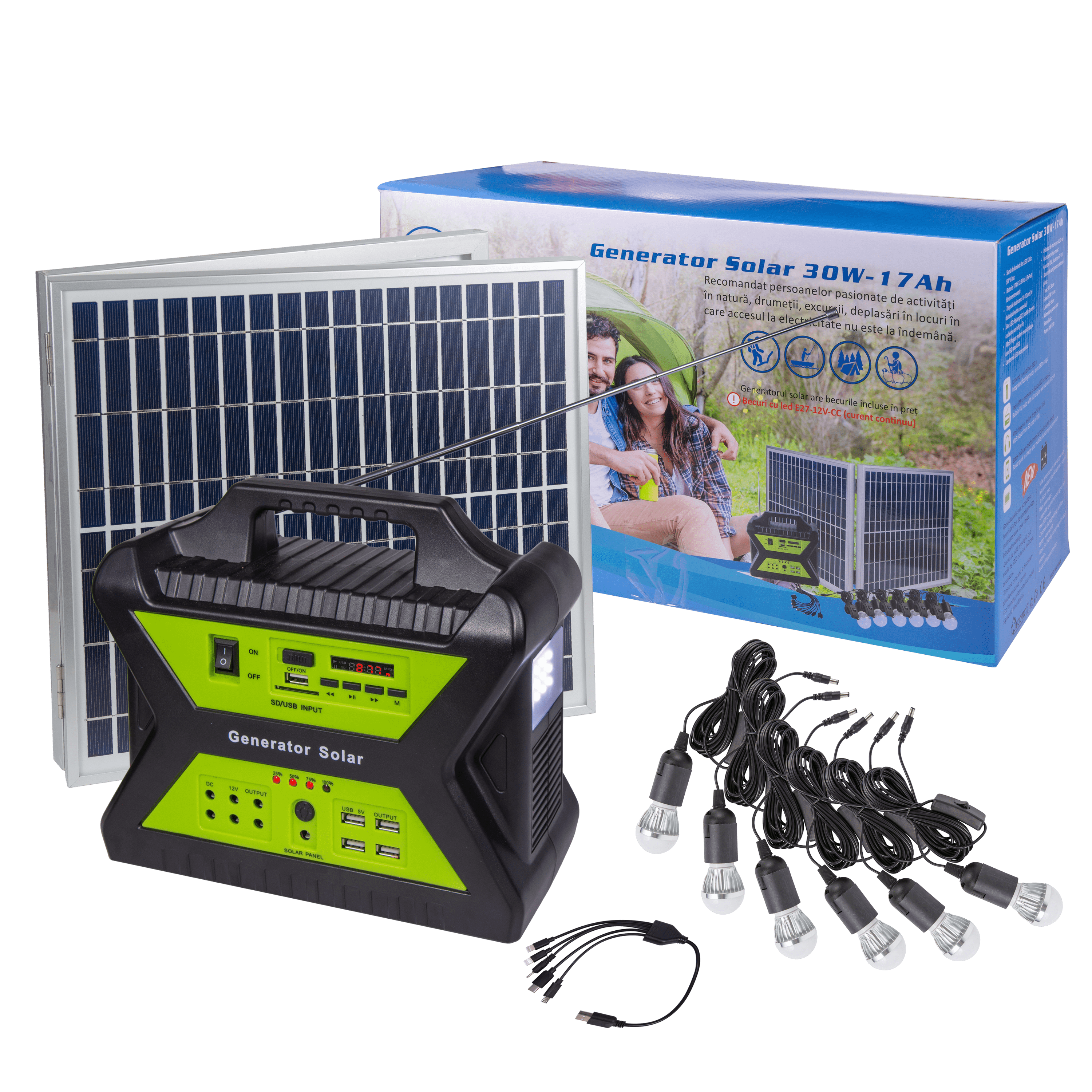 Generator Solar 12V/17Ah cu panou fotovoltaic 30W